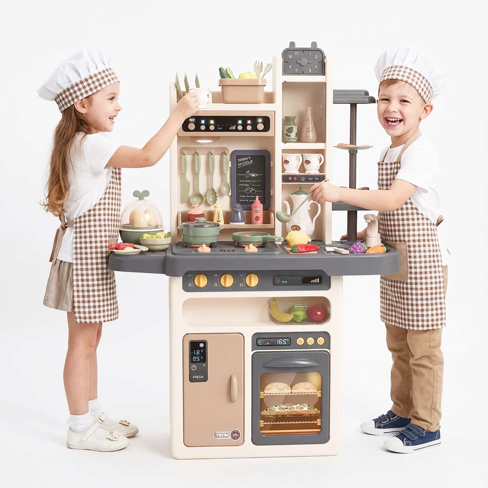 Kinderplay Children's Play Kitchen, 65 Accessories, Imitation Steam, Light, Sound Effects, Unisex, Ages 3+ (KP3297)