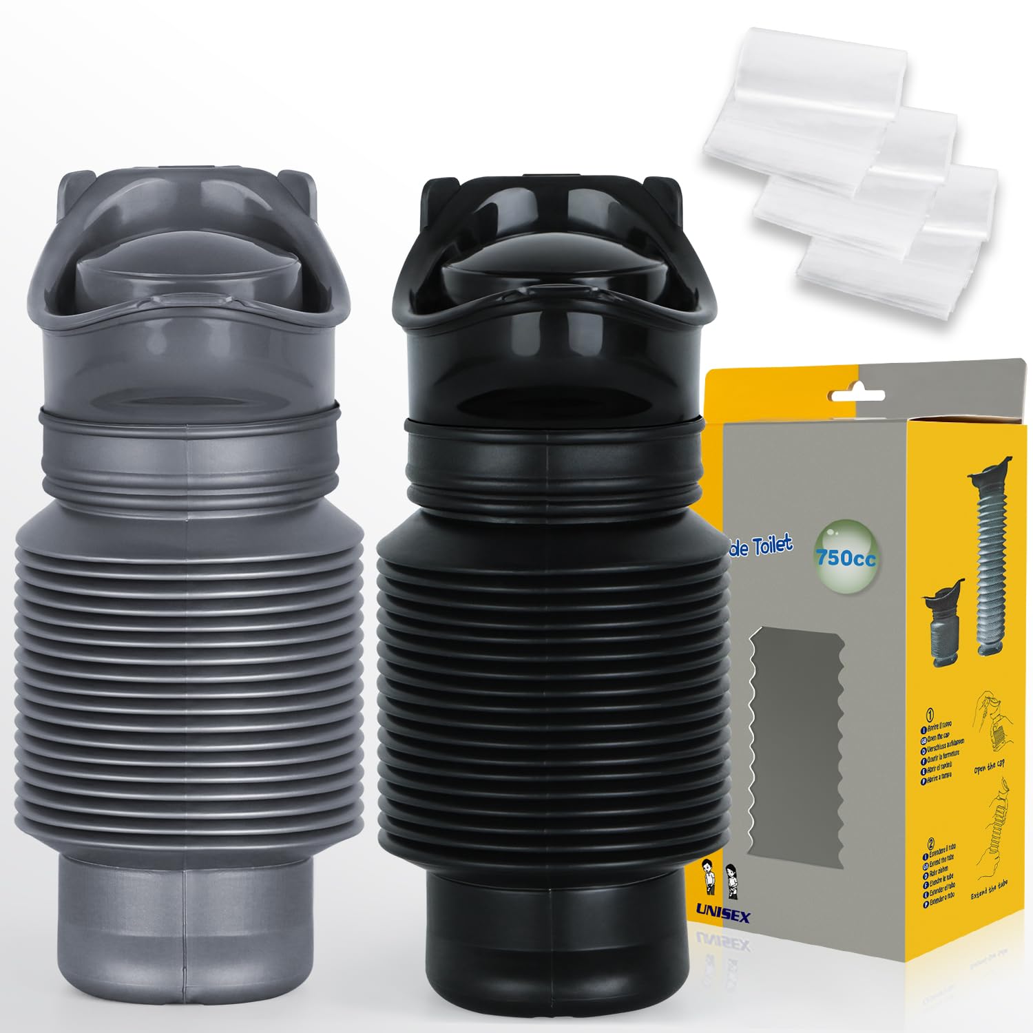 Photo 1 of Pee Bottles For Men,Collapsible Urine Bottle With Disposable Replacement Bags,Car Pee Bottle For Men And Women,750ml,Leakproof,2-Piece Set Emergency Urinal For Road Trips,Traffic Jams And Camping