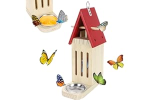 Okydoky Outdoor Butterfly House and Feeder, Garden Wooden Butterfly House, Red Wildlife Natural Butterfly Habitat, Butterfly Stirrer Hanging on The Floor or on Tree Wall， NO.LHDW01