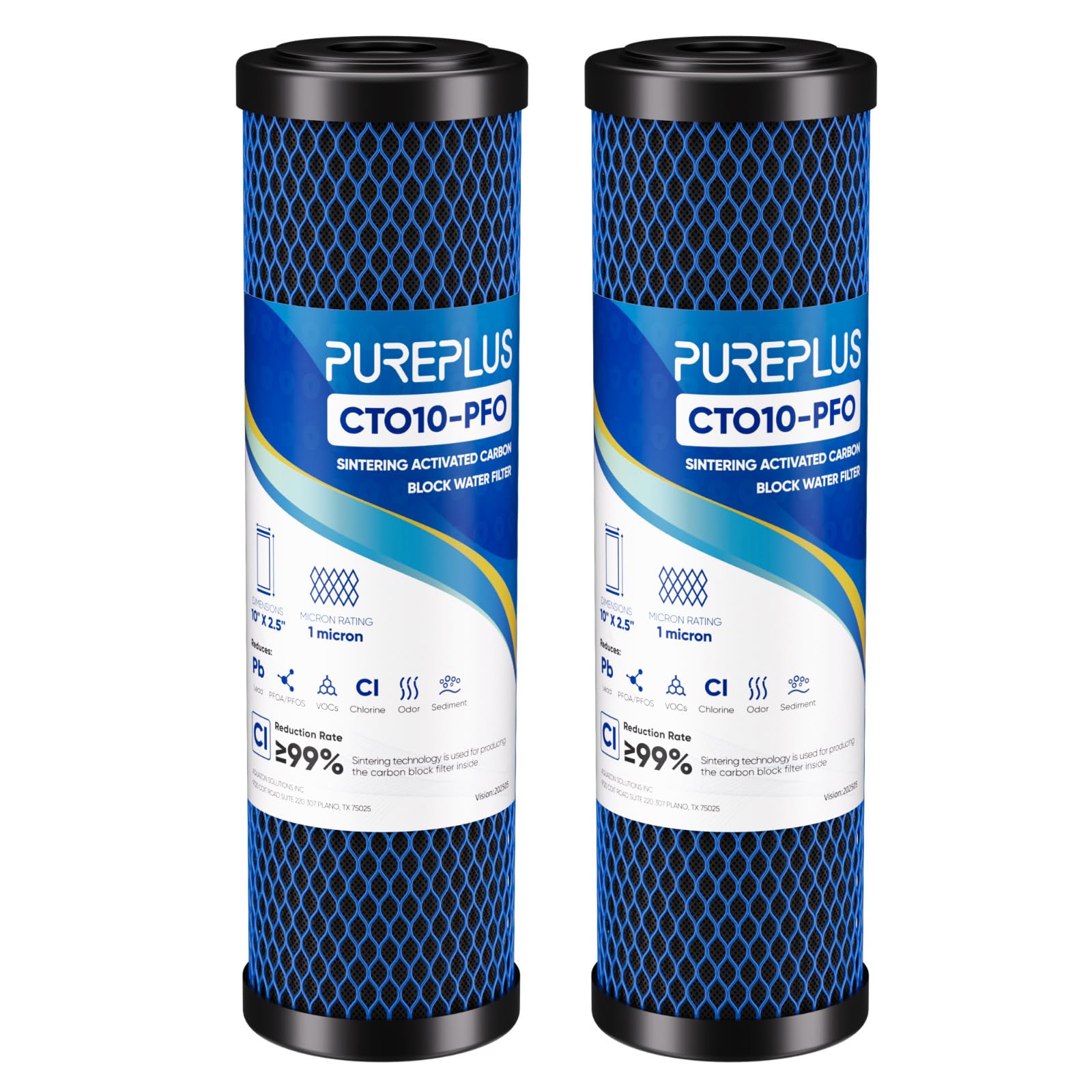 1 Micron 2.5" x 10" Whole House CTO Carbon Water Filter Cartridge Replacement for Under Sink Water Filter System, Dupont WFPFC8002, WFPFC9001, FXWTC, SCWH-5, WHEF-WHWC, WHCF-WHWC, AMZN-SCWH-5,2Pack Image