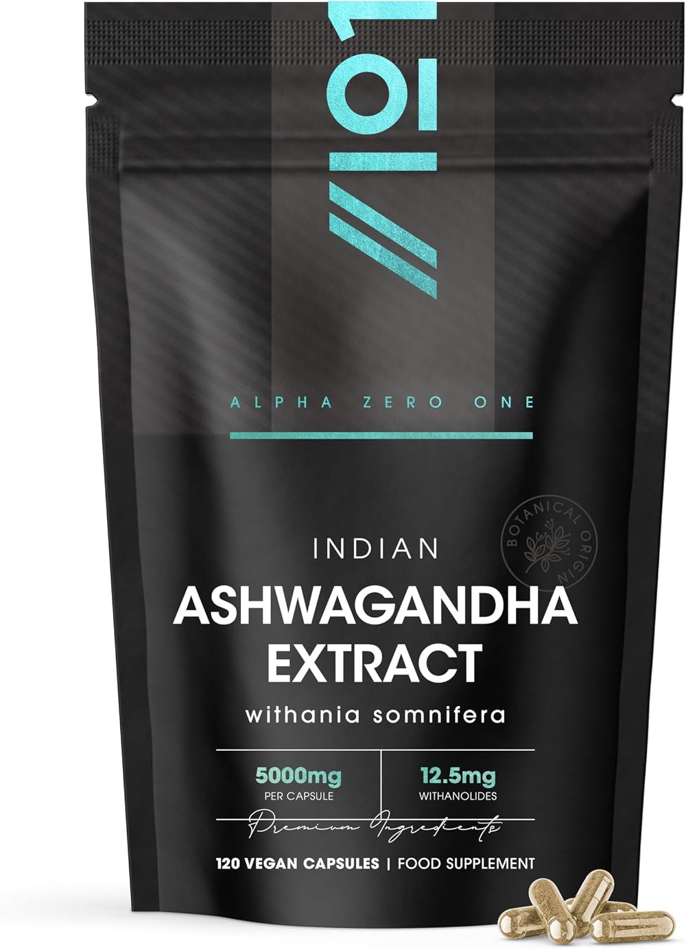 Alpha01 Ashwagandha Extract 5000mg 12.5mg Withanolides 120 Caps BioPerine