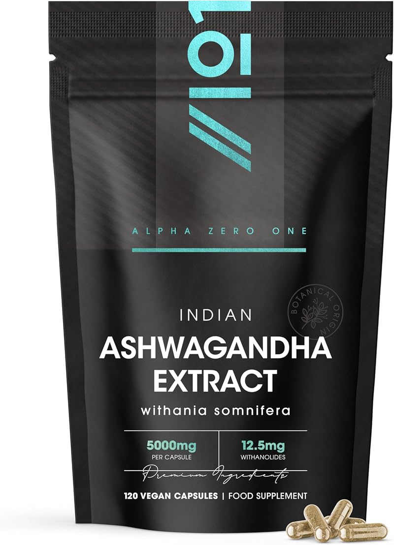 Alpha01 Ashwagandha Extract 5000mg 12.5mg Withanolides 120 Caps BioPerine