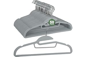 Flysums Plastic Hangers, 50 Pack Coat Hangers Rubber Coated Clothes Hangers with Non-Slip Design, Ultra Slim & Heavy Duty Suit Hangers, Space Saving Hangers for Closet (Gray- S Shaped)