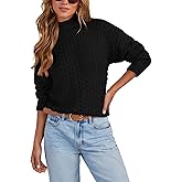 Women's Textured Mock Neck Knit Sweater Long Sleeve Turtleneck Sweater 2024 Fall Winter Chunky Knitted Pullover Jumper Tops
