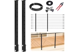 Muzata 5-10FT Modular Black Side Mount Cable Railing Kit 36 Inch 2 Level Post Kit Complete Set Cable Railing System for Decks Length Adjustable with Paper User Guide (No Handrail) RWF2 BH4S