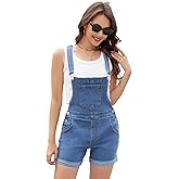 LONGYIDA Women's Shorts Denim Overalls Adjustable Strap Cuffed Hem Casual Shortalls