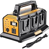 2-in-1 Portable Inverter Charger, 1200W Pure Sine Wave Inverter &amp; 6A Rapid Charger for DeWalt 20V Battery, 6-Port DC to AC 120V Converter, 3 USB-A + 3 USB-C, 300lm LED Light for RV Camp Off-Grid