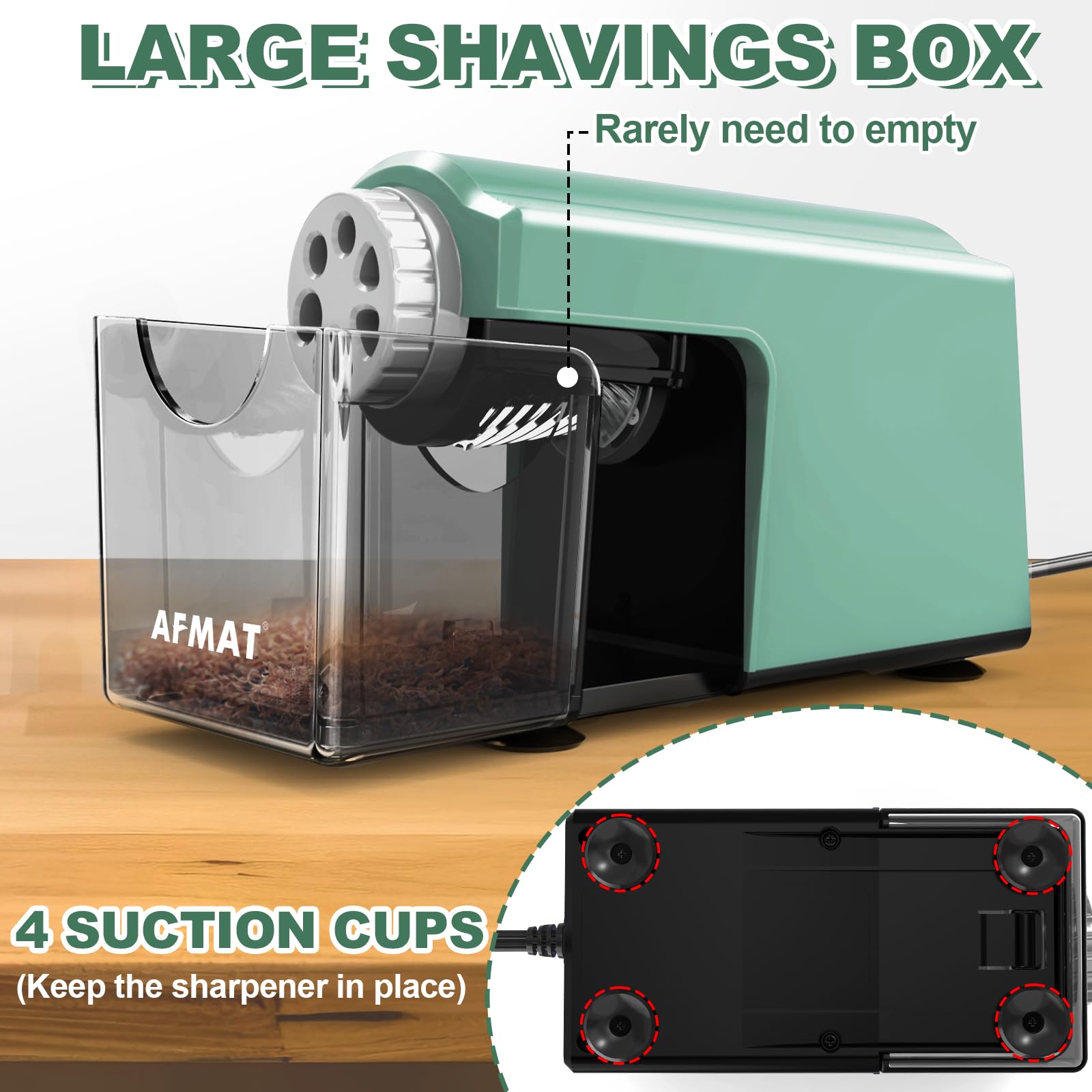 AFMAT Electric Pencil Sharpener Heavy Duty, 6-Hole Classroom Pencil Sharpener for 6-11mm Pencils, Auto Stop Pencil Sharpeners Plug in,10000 Sharpening Times, Save Colored Pencils, Green