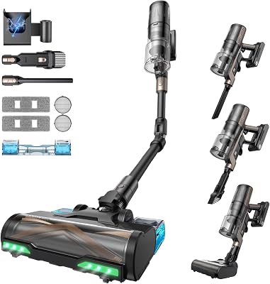 P20+ Staubsauger mit Wischfunktion, 70 KPa 70 Mins 680W Akku Staubsauger Kabellos mit Selbststehend Wandladestation Anti-Tangle 6 Schichten Filter 1,5L, für Teppiche Haustierhaare