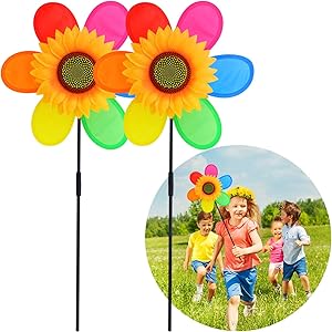 Quality Yes Rainbow Sunflower Garden Wind Spinners Pinwheels Bee Stakes Decorations Outdoor Lawn Decorative Yard Decor Patio Accessories Windmills Ornaments Gardening,2pack