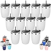 VEGOND Stainless Steel 12 oz Tumblers bulk Vacuum Insulated Double Wall Travel Tumbler with Lid and Straw Reusable Tumbler,White 12 pack
