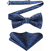 HISDERN Bow Ties for Men Paisley Floral Pre-tied Bowtie Pocket Square Set Men's Formal Bow Ties Wedding Party
