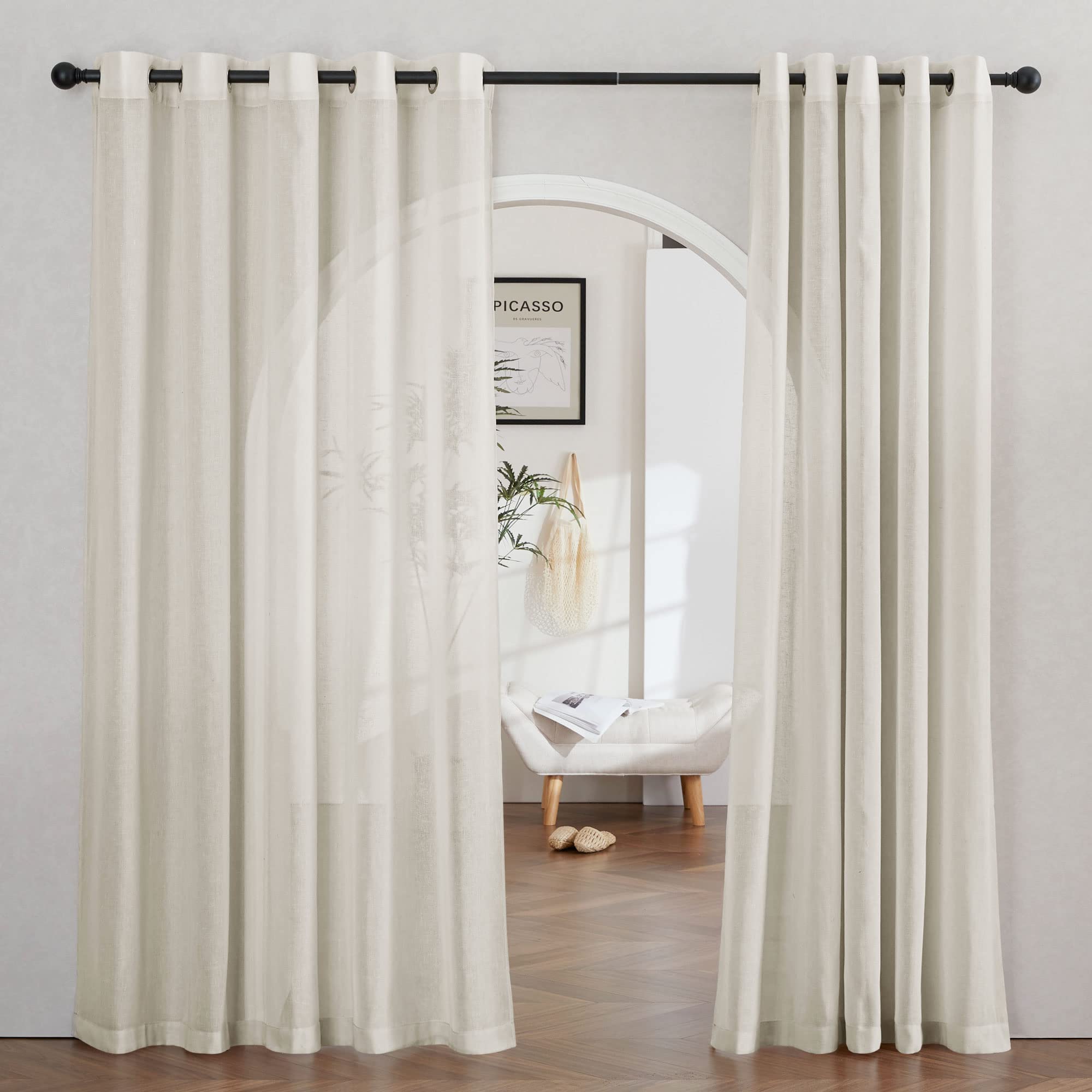Photo 1 of NICETOWN Semi Sheer Curtains Linen Blend Extra Wide for Sliding Glass Door, Grommet Top Privacy with Light Filtering Vertical Window Drapes for Living Room/Bedroom, Natural, W70 x L84, 2 PCs