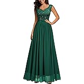 Miusol Women's Sexy Deep V-Neck Sequin Lace Double Sleeveless Evening Party Maxi Dress