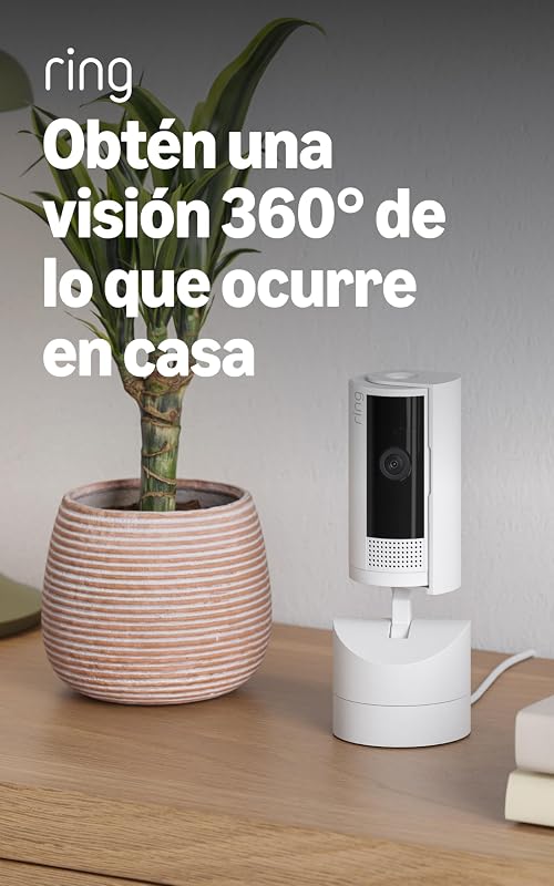 Cámara interior orientable Ring (Pan-Tilt Indoor Camera) | Cámara de seguridad con enchufe, para mascotas, orientable 360° en horizontal y 169° en vertical | Ring Protect gratis 30 días