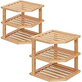VERTORGAN 3 Tier Bamboo Corner Shelf(2 Pack),Dish Drying Rack,Plate Organizer,Kitchen Spice Rack for Countertop and Cabinet