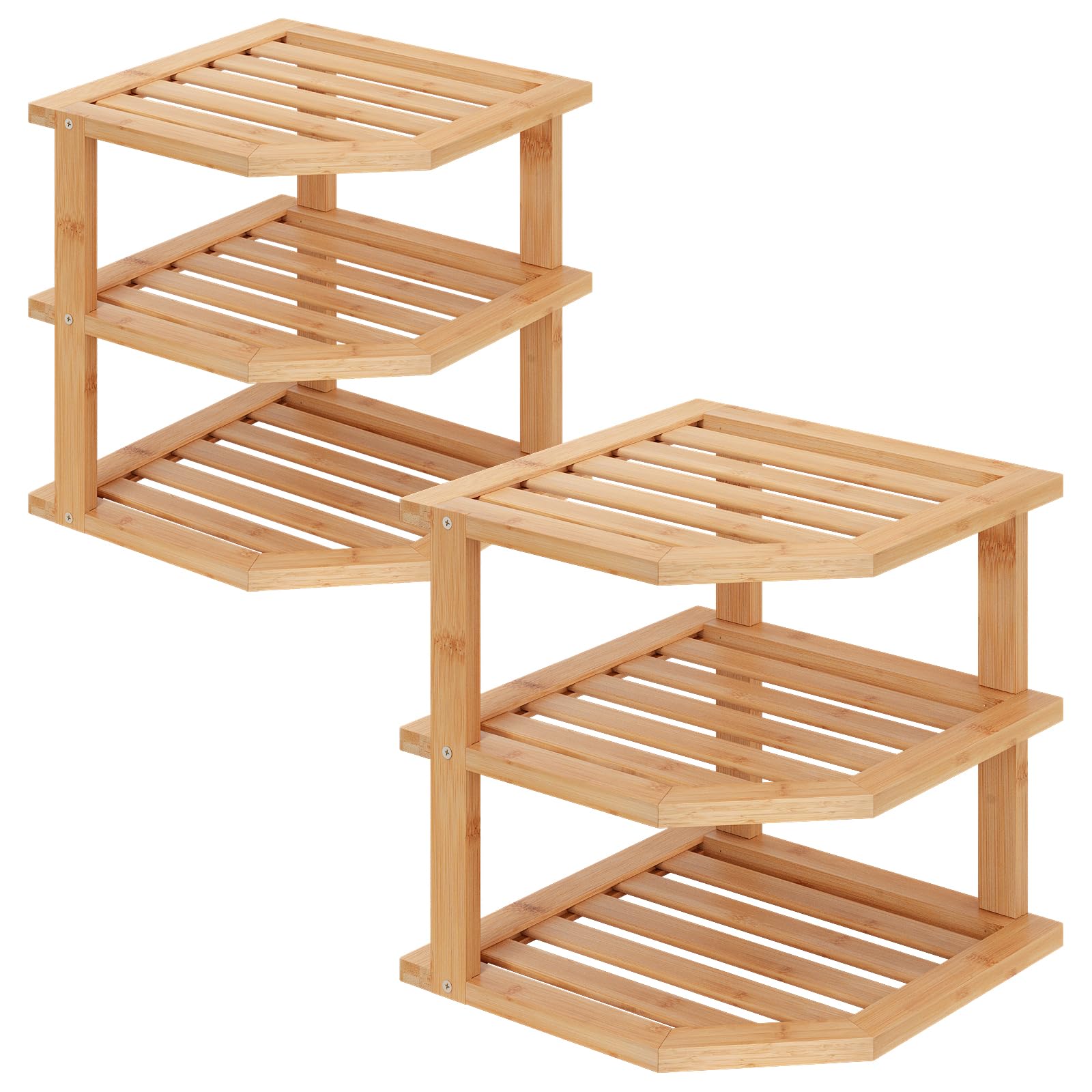 Photo 1 of VERTORGAN 3 Tier Bamboo Corner Shelf(2 Pack),Dish Drying Rack,Plate Organizer,Kitchen Spice Rack for Countertop and Cabinet