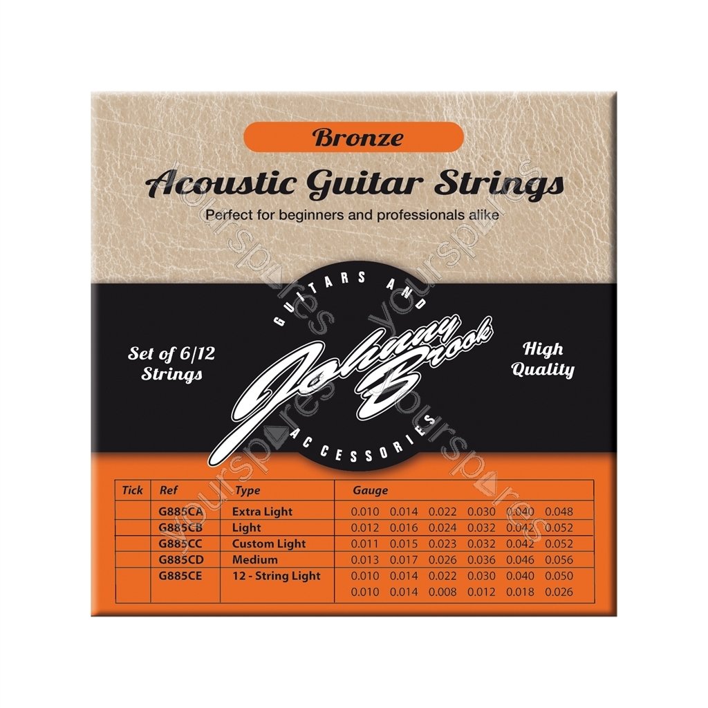 Johnny Brook Set Of 12 Bronze Acoustic Guitar Strings For 12 String Guitars (Light Gauge)