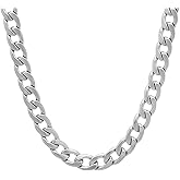 The Bling Factory 7mm High-Polished Stainless Steel Flat Cuban Link Curb Chain Necklace