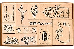 Huralona 12pcs Wooden Rubber Stamps Set Vintage Decorative Mounted Rubber Stamp Plant Flower Animal Pattern DIY Wood Rubber Stamp for Journaling Craft Scrapbooking Diary