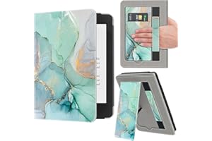 VORI Stand Case for 7"/6.8" Kindle Paperwhite (12th/11th Generation-2024/2021) and Kindle Colorsoft Signature Edition, PU Leather Case Smart Protective Cover with Auto-Wake/Sleep, Emerald Marble Moire