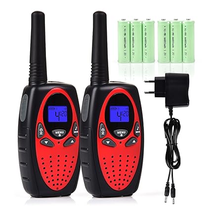 Tyhbelle 2er Funkgerät Walkie Talkie für Kinder PMR446 lizenzfrei 8 Kanäle mit LCD-Display (2er-Rot (mit akku und Ladekabel))