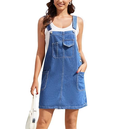 ebossy Women's Classic US Flag Midi Denim Dress Adjustable Straps Slim Frayed Raw Jean Dresses Bib Overalls (X-Small,Camouflage) : Clothing, Shoes & Jewelry