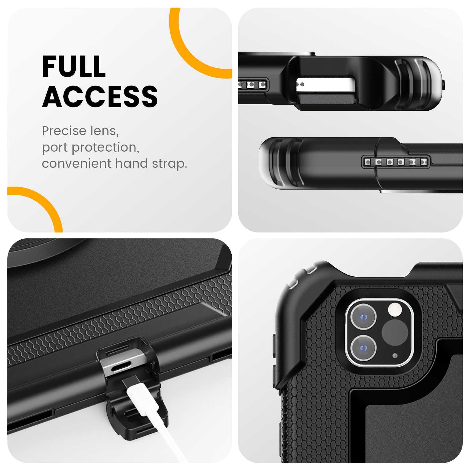 Timecity Case for iPad Pro 11 inch 1st, 2nd, 3rd, 4th Generation 2018/2020/2021/2022 (NOT for 2024), Heavy Duty Rugged Protective Case with Screen Protector,Pencil Holder,Rotating Stand&Handle-Black