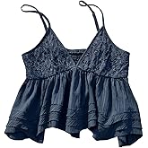 MakeMeChic Women's Summer Camisole Tops Lace Deep V Neck Ruffle Flowy Cute Top