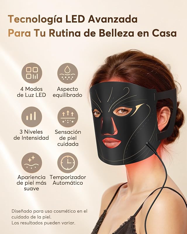 Máscara Facial LED com 4 Modos, 224 LEDs, Cuidados Domiciliários Todos