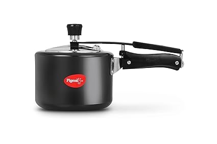 Pigeon by Stovekraft Titanium Induction Base Inner Lid Hard Anodised Aluminium Pressure Cooker, 3 litres, Black