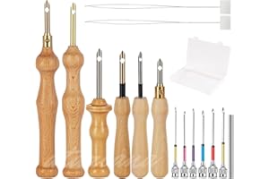 ATARVANA 15 Pieces Punch Needle Kit, Punch Needle Embroidery Kits, Adjustable Punch Needle Set w/Wooden Handle Embroidery Pen Punch Needle Threader, Tools for Embroidery Floss Cross Stitching Beginner