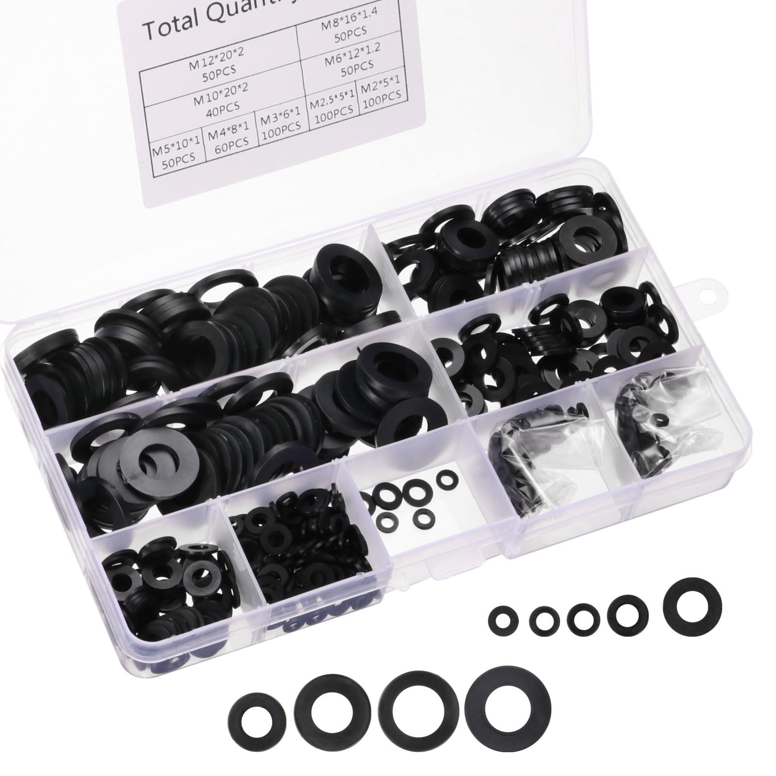 PATIKIL Nylon Spacers Assortment, 600Pcs Plastic Spacer M2 M2.5 M3 M4 M5 M6 M8 M10 M12 Spacer Screw Standoff Round Electrical Outlet Spacer Screw Bolts Hardware Receptacle, Black