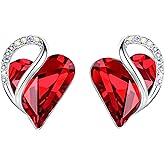 Leafael Infinity love Heart Birthstone Stud Earrings for Women, Gifts for Mom, Wife, and Her, Silver Plated Birthday Jewelry