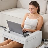 Sweetcrispy Ergonomic Lap Desk with Cup Holder &amp; Reading Pillow, Grey | Adjustable Tilt Angle, Built-in Cup Coaster, Plush Memory Foam, Removable Washable Cover, Multi-Use for Bed/Couch