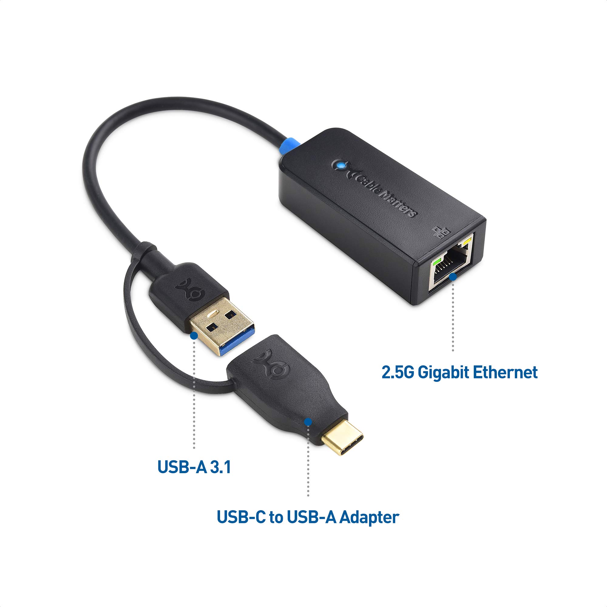 Cable Matters USB C to 2.5 Gigabit Ethernet Adapter, USB to 2.5 Gb Ethernet Adapter, NOT Compatible with M2 Macs, USBA/USBC to RJ45 for 2500Mbps, Compatible with Thunderbolt 4 / USB4