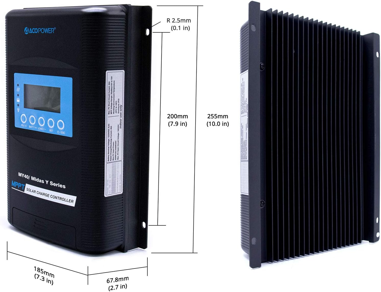 ACOPOWER Midas 40A MPPT Charge Controller, Solar Panel Charge Controller Max100V PV Negative Ground Solar Regulator 12V/24V Auto LCD Display Gel Sealed Flooded Lithium-ion LiFePO4 Battery Waterproof : Garden & Outdoor