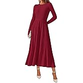 KIRUNDO Women Sweater Dress Holiday Ribbed Knit Long Sleeve Slimming Maxi Dress Fall Pleated Elegant A Line Winter Dresses