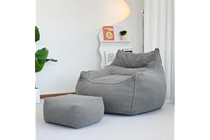 MULTPOINT Big Bean Bag Chair with Filling, Large Bean Bag Chairs with Stool, Soft Teddy Polar Fleece Surface,High-Density Foa