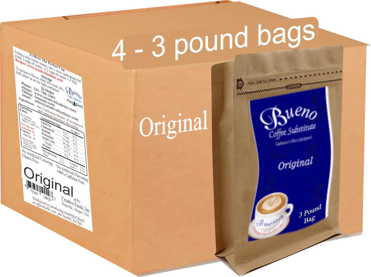 Original Bueno Coffee Substitute (Case of 4 - 3 pound bags)