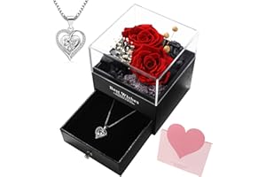 WALFITE Christmas Rose Gifts for Women Birthday Gifts for Mom,Preserved Rose with Necklace,Eternal Love Romantic Gifts for Beloved Girl,Xmas Gifts for Mom,Anniversary for Girlfriend (Red)