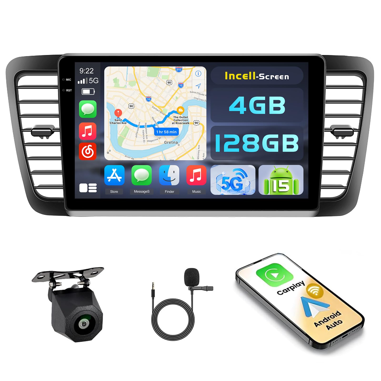 Photo 1 of [4+128G] Android 15 Car Stereo for Hyundai Tucson 2006-2009, Hikity 9'' in-Cell Touch Screen Tucson Radio Wireless Carplay Android Auto 5G WiFi/Bluetooth/Mirror Link GPS SWC FM/RDS/EQ Backup Cam+Mic
