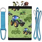 Diburosy Kids Trifold Wallet for Boys, Age 5-18, Cartoon Green Tractor Print, Unisex, Polyester, Novelty Wallets, 4 Card Slots, ID Window, Coin Pocket, Detachable Strap