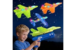 CRILARY 3 Pack Airplane Launcher Toys, 13.2 inch LED foam 2025 F-15 Eagle fighter jet ＆ Glider Catapult Plane for Boys, Flying Toys Christmas Birthday gifts for Boys Girls 4 5 6 7 8 9 10 11 12 Year Old