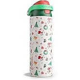 Christmas Insulated Water Bottle with Straw - Leak Proof Stainless Steel Water Bottle for School, Travel, Keeps Cold All Day, One-Touch Flip Lid, Holiday Gifts For Women Men, 24 oz, Santa Parade