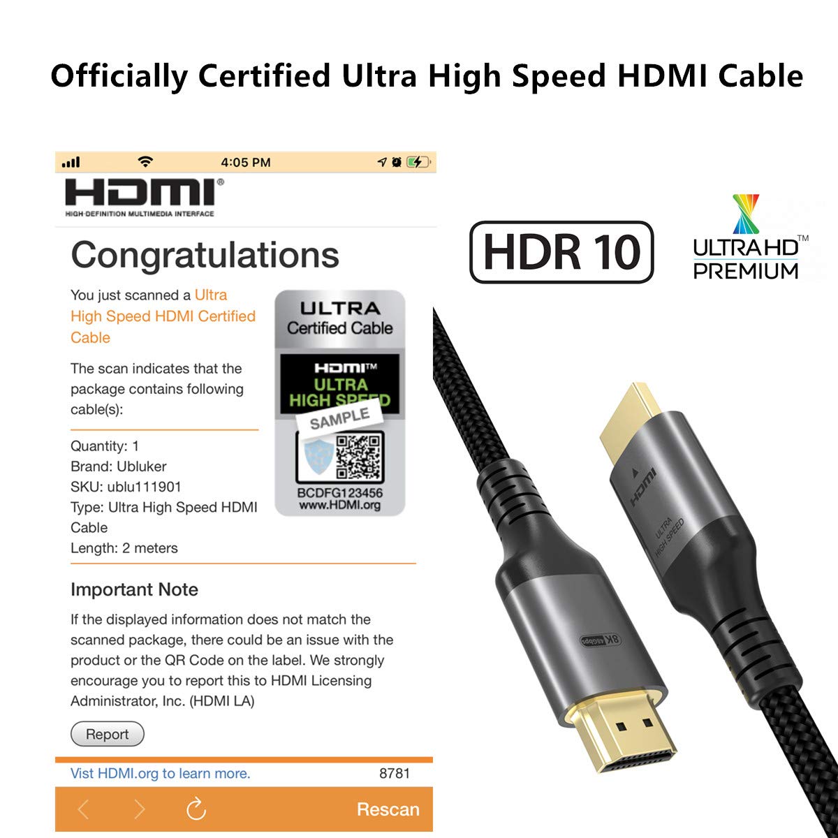 Ubluker 10K 8K 4K HDMI Cable 48Gbps 2M - Image 3
