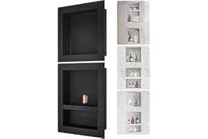 VEVOR Shower Niche Ready for Tile 16" x 16" & 16" x 20", Triple Shelf Organizer, Square Corners Wall-inserted Niche Recessed, Sealed Protection Modern Soap Storage Niche for Shower Bathroom, Black