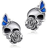 AXOMY Raven/Viking/Satanic/Voodoo Doll/Bat/Skull/Anatomical Heart/Black Rose 925 Sterling Silver Gothic Earrings Goth Jewelry for Women Mom Halloween