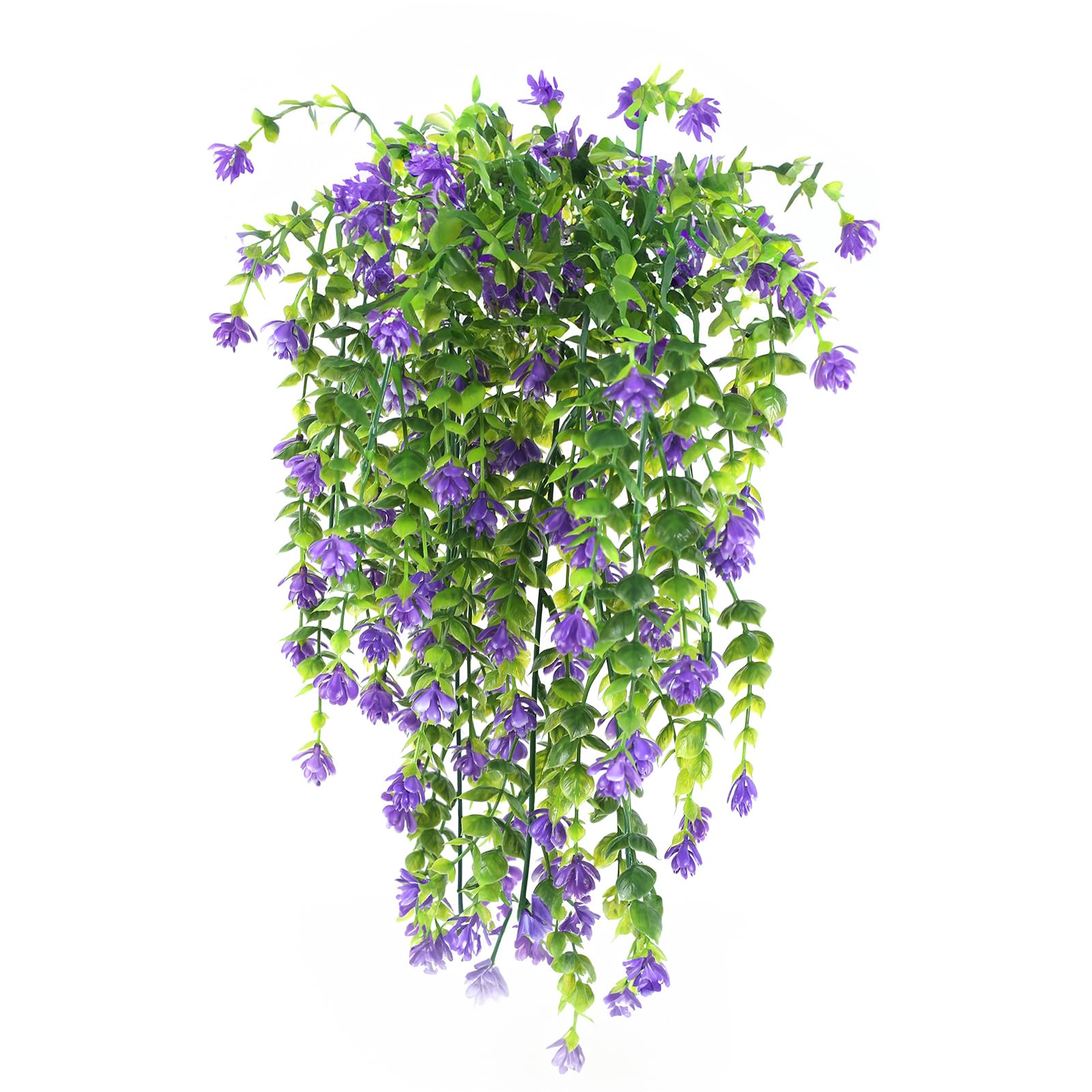 HBell 2Pcs Artificial Hanging Flowers,UV-Resistant Fake Hanging Plants Flower Bouquet Hanging Vine Plants Drooping Plants for Wall Home Garden Yard Patio Wedding Indoor Outdoor Decoration (Purple)