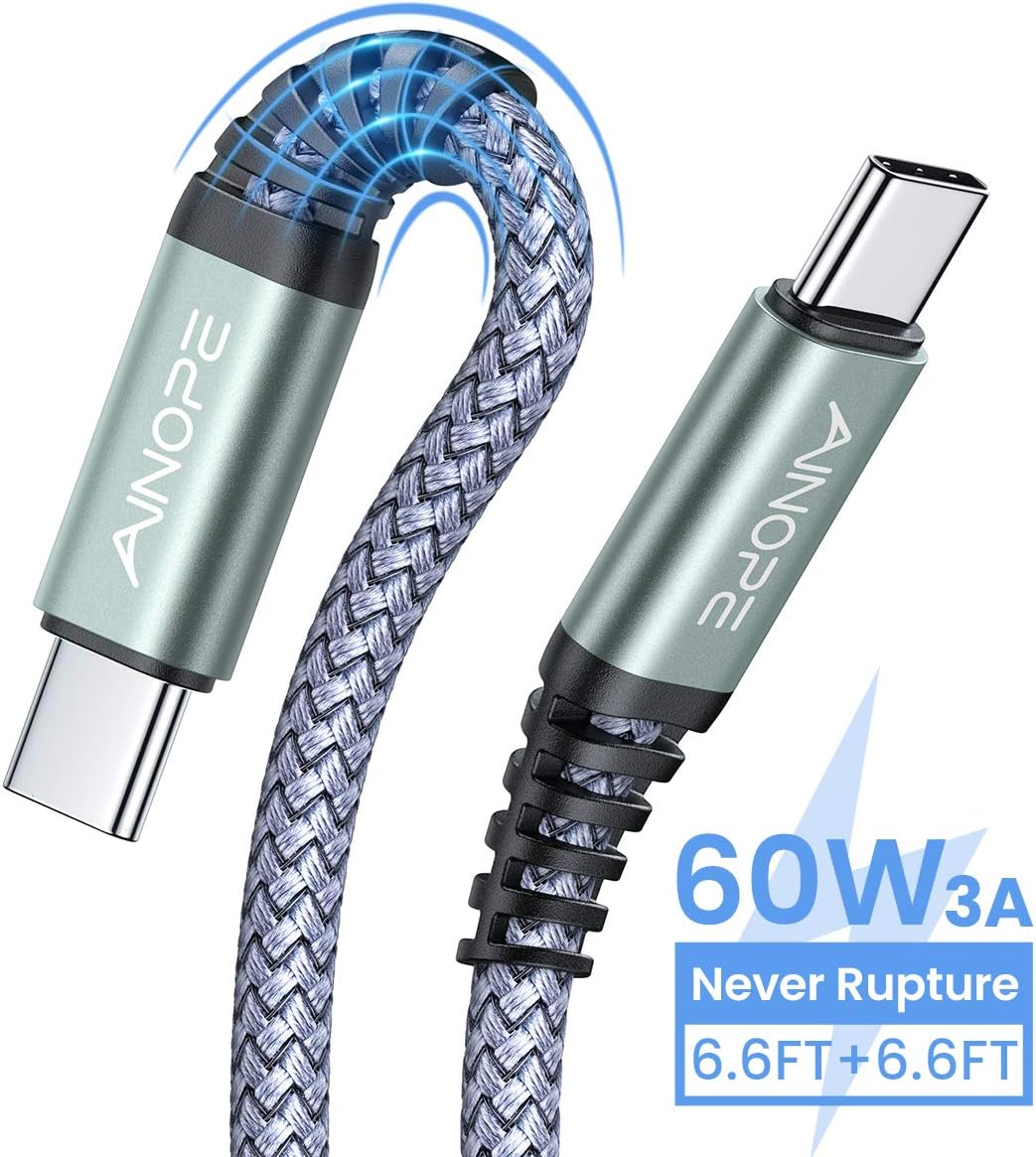 [6.6FT+6.6FT]60W 3A USB C to USB C Fast Charging Cable,AINOPE Anti-Break USB Type C Cord C-C Compatible with Samsung Galaxy S20 S10 Note 10,iPad pro 2018,Google Pixel 4 3 2 XL,MacBook Air,Nintendo